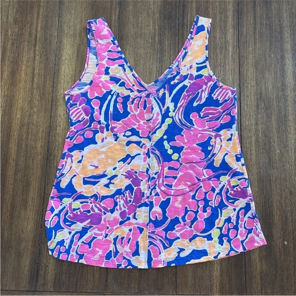 Lilly Pulitzer Gigi V-Neck Tank Top Brilliant Blue Catch & Release Women's S - Picture 9 of 11